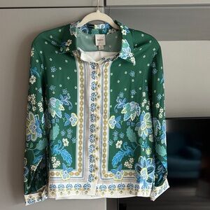 Maeve Green Floral Button Down Shirt